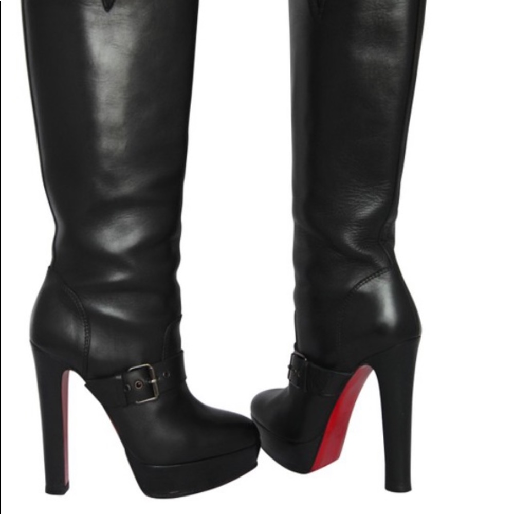 Authentic Christian Louboutin black leather knee high boots 6.5
